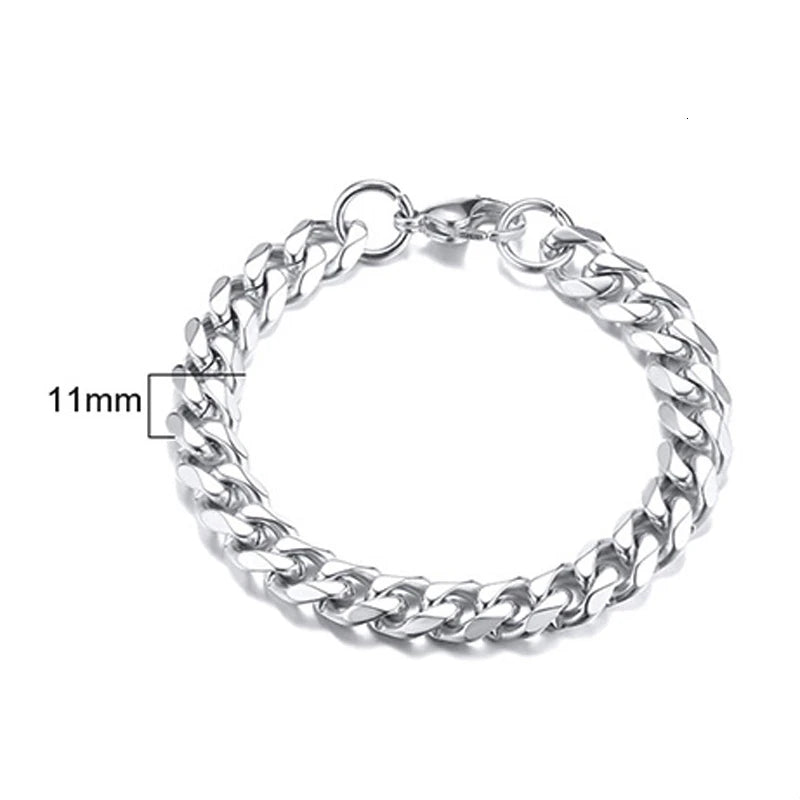 Men's Stainless Steel Bracelets (Chain Link Bracelet) (Silver, Black, Gold, Vintage Silver