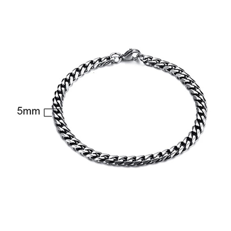 Men's Stainless Steel Bracelets (Chain Link Bracelet) (Silver, Black, Gold, Vintage Silver