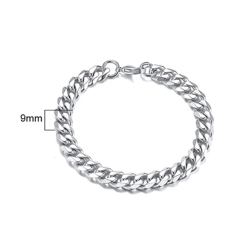 Men's Stainless Steel Bracelets (Chain Link Bracelet) (Silver, Black, Gold, Vintage Silver