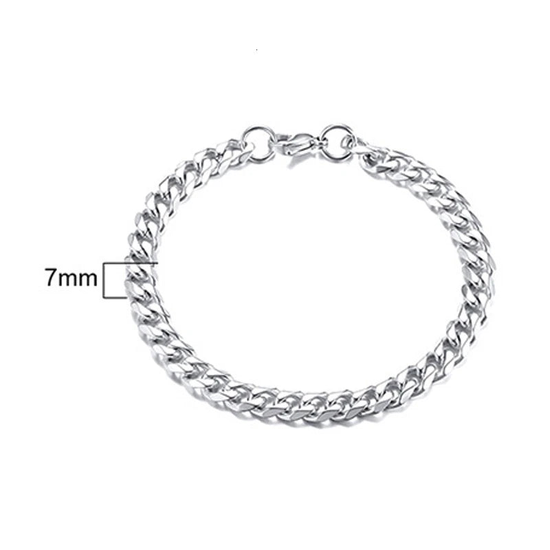 Men's Stainless Steel Bracelets (Chain Link Bracelet) (Silver, Black, Gold, Vintage Silver