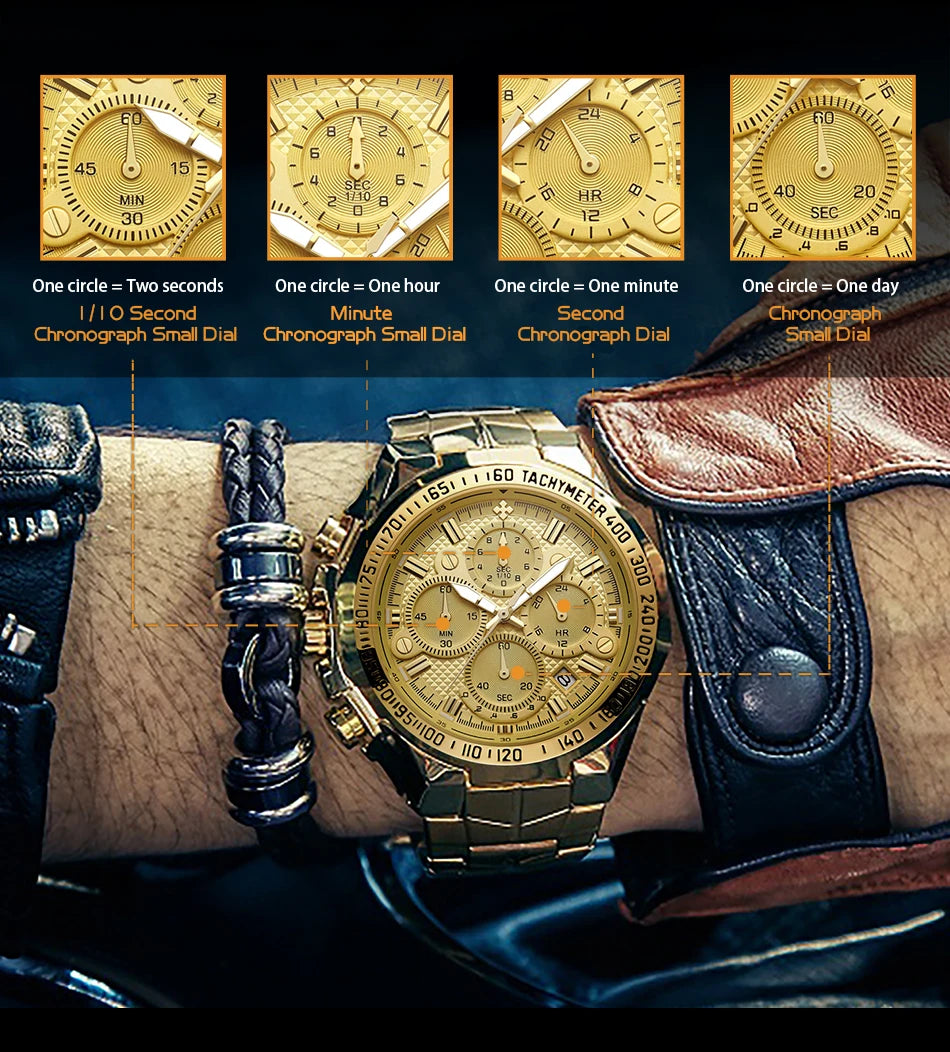 Men's Stylish Luxury Chronograph Wristwatch (Water/Shock Resistance)