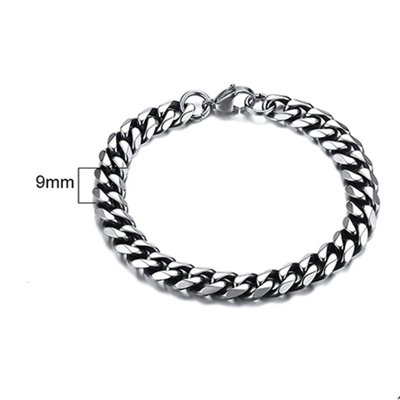 Men's Stainless Steel Bracelets (Chain Link Bracelet) (Silver, Black, Gold, Vintage Silver