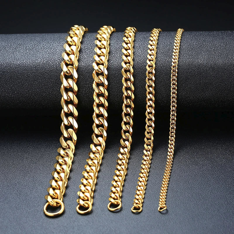 Men's Stainless Steel Bracelets (Chain Link Bracelet) (Silver, Black, Gold, Vintage Silver