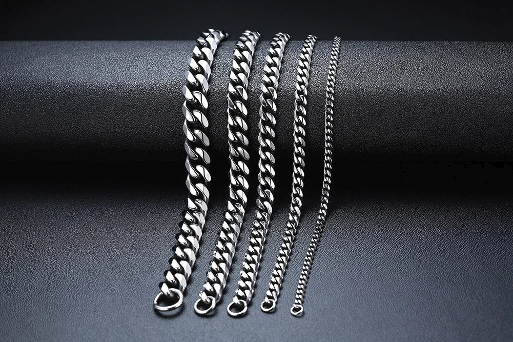 Men's Stainless Steel Bracelets (Chain Link Bracelet) (Silver, Black, Gold, Vintage Silver