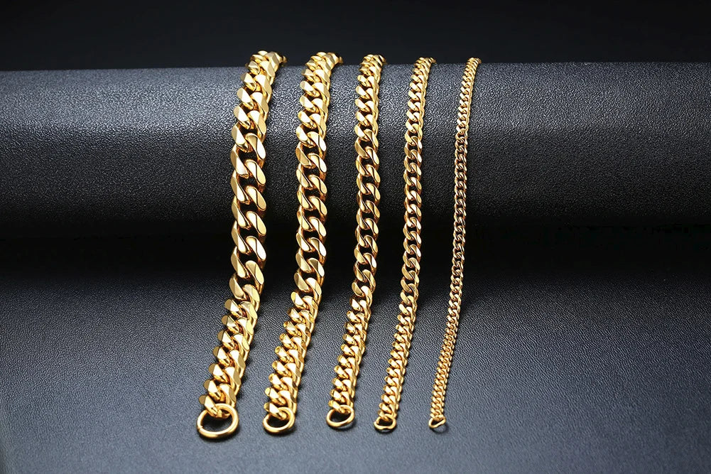 Men's Stainless Steel Bracelets (Chain Link Bracelet) (Silver, Black, Gold, Vintage Silver