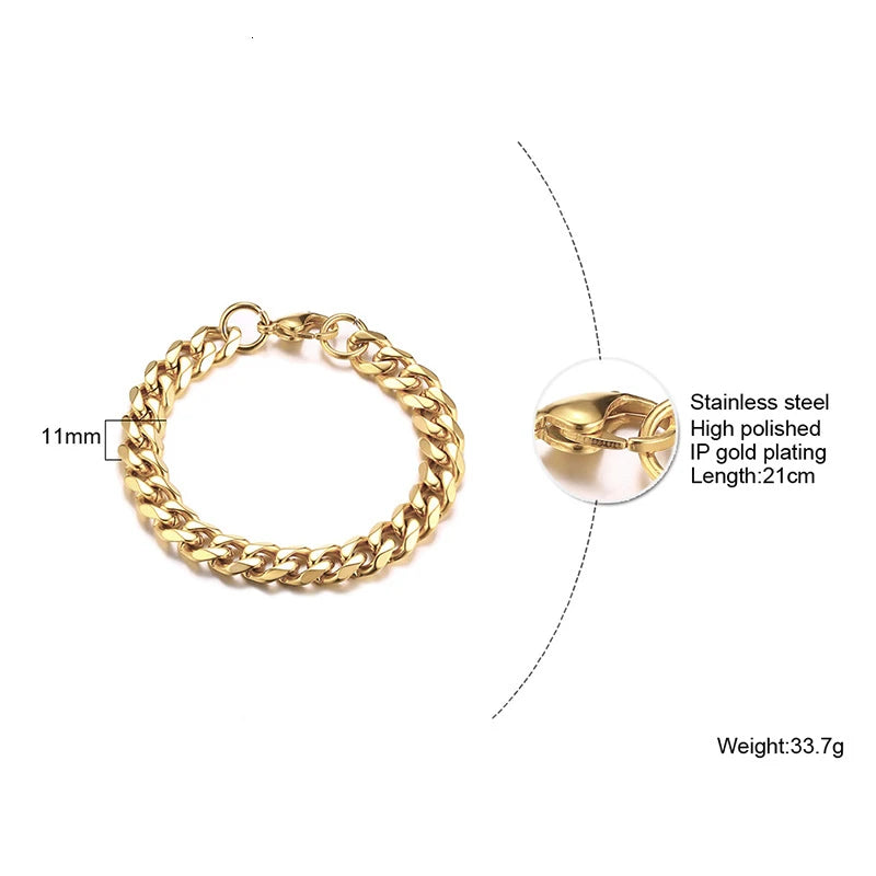 Men's Stainless Steel Bracelets (Chain Link Bracelet) (Silver, Black, Gold, Vintage Silver