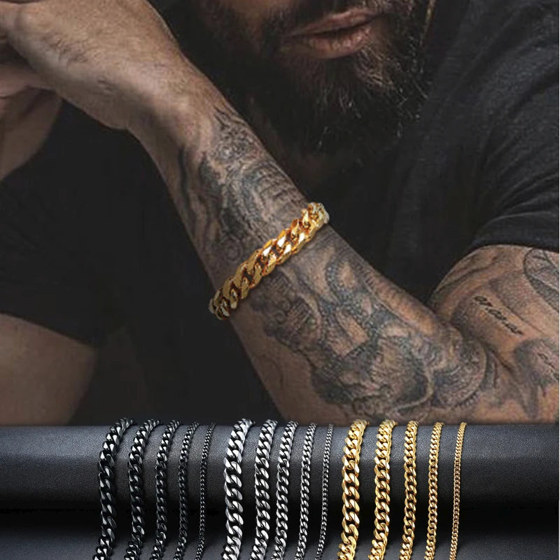 Men's Stainless Steel Bracelets (Chain Link Bracelet) (Silver, Black, Gold, Vintage Silver