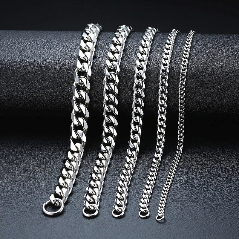 Men's Stainless Steel Bracelets (Chain Link Bracelet) (Silver, Black, Gold, Vintage Silver
