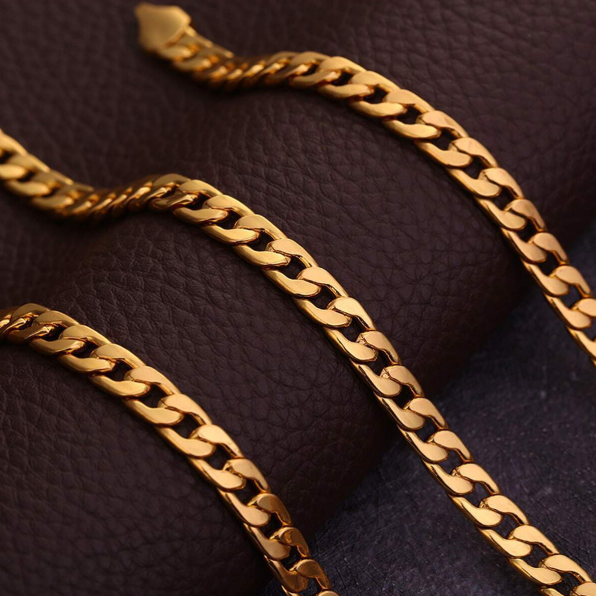 18K Gold Plated Stainless Steel Men's Chain Necklace 6mm