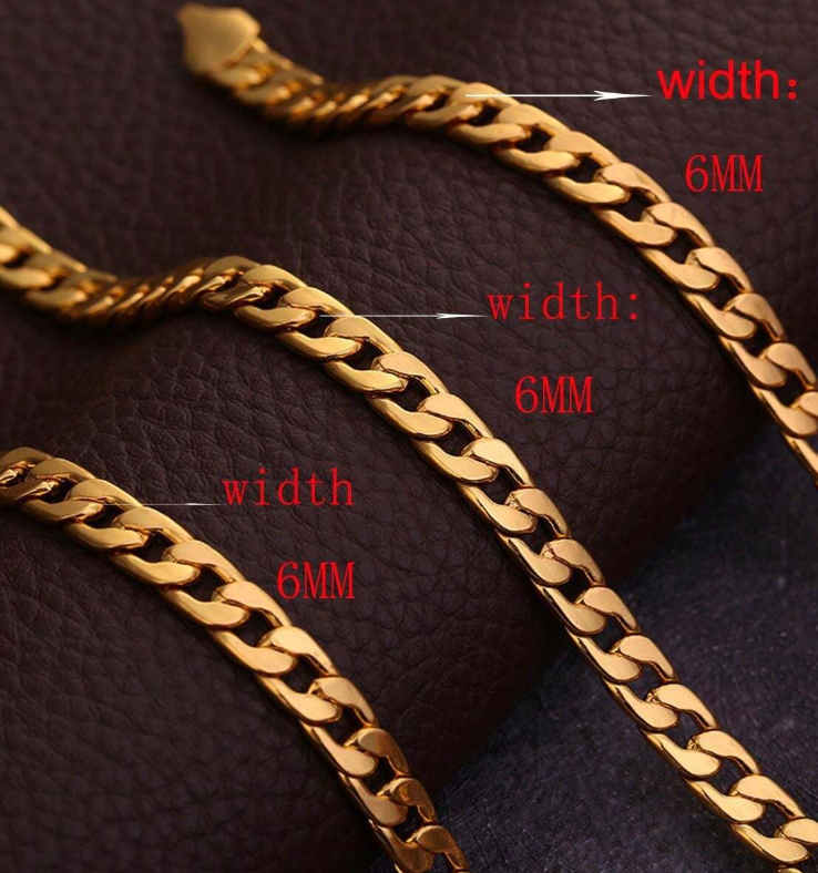 18K Gold Plated Stainless Steel Men's Chain Necklace 6mm