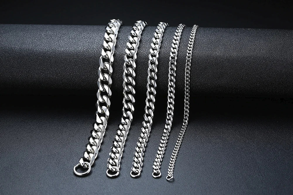 Men's Stainless Steel Bracelets (Chain Link Bracelet) (Silver, Black, Gold, Vintage Silver
